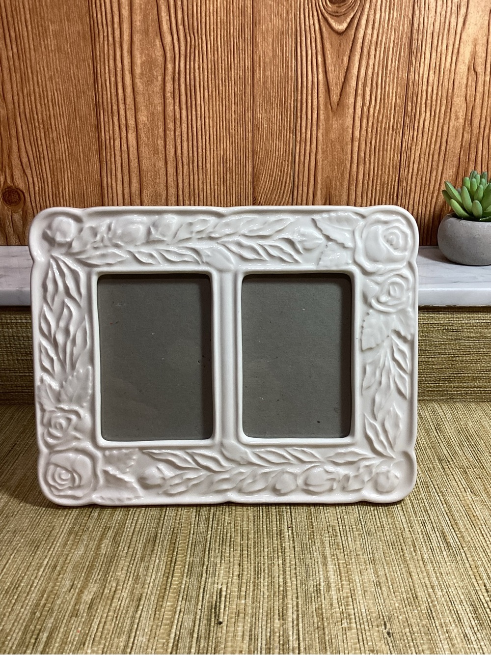 White Floral Ceramic Double Photo Frame - Unbranded